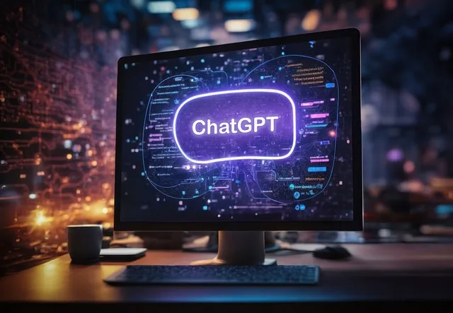 Image of desktop screen showing a bubble message reading “ChatGPT”