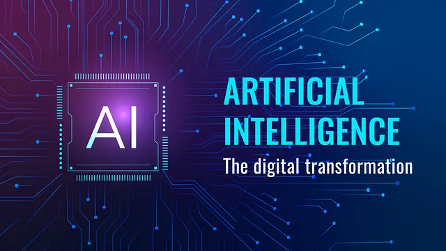 A stylized image of an AI chip, symbolizing the transformative power of artificial intelligence in the digital age. A circuit board background with an AI chip in the center, representing the integration of AI technology into various digital systems. The text ‘Artificial Intelligence’ and ‘The digital transformation’ overlay a circuit board background with an AI chip, highlighting the impact of AI on the technological landscape.