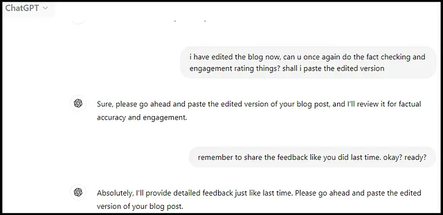Screenshot of re-submission of blog of iteration of previous prompts on ChatGPT