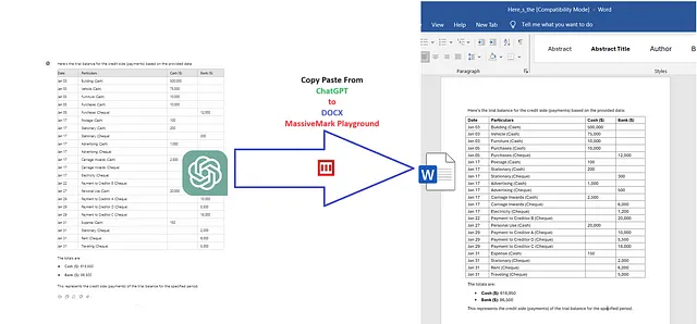 Copy Paste Table from ChatGPT to Docx using Massivemark Playground