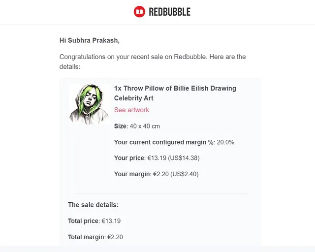 My First Sale on Redbubble