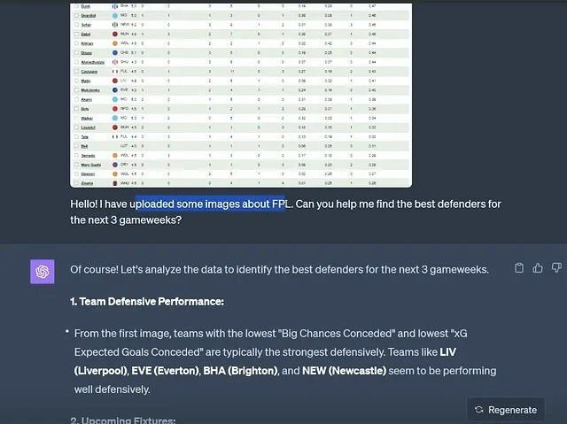 Table of player stats and texts