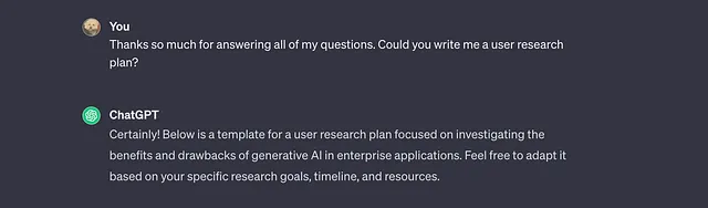 Screenshot of me saying thank you to ChatGPT for it’s responses